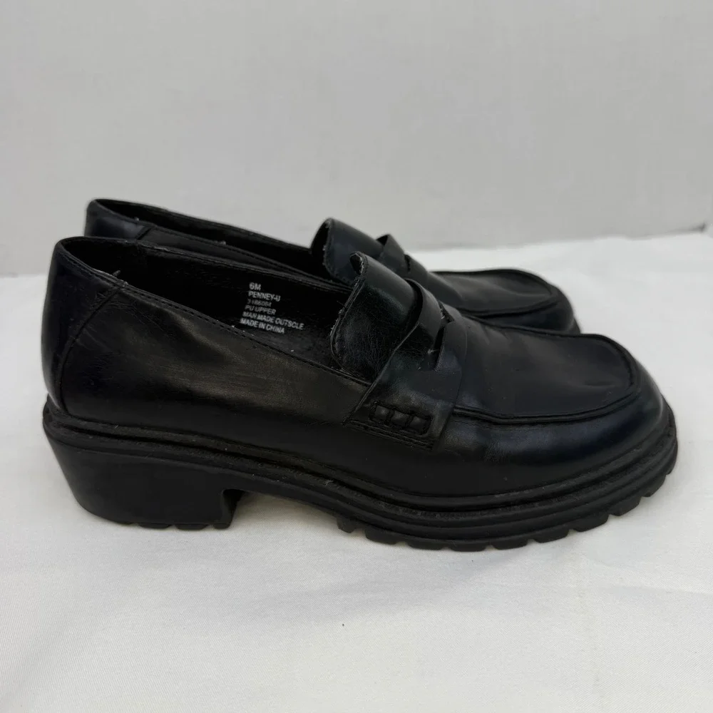 Unionbay Penney-U Black Chunky Lug Sole Penny Loafers Y2K 90s Style Womens 6M